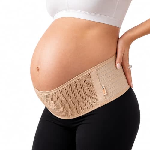 AZMED Maternity Belt Back Support - Adjustable Abdominal Binder for Pregnancy - Belly Band for Pelvic, Waist & Lower Back Comfort - Fits Up to 46 Inches - Beige