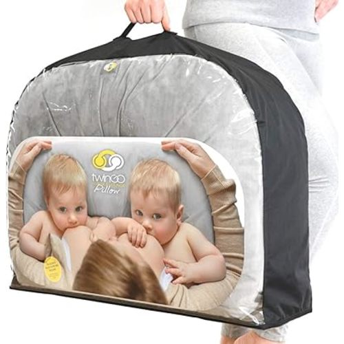 TwinGo Pillow for Twins – Tandem Breastfeeding & Bottle Feeding Nursing Pillow – Adjustable XS to Plus Size – Feeding Support for Parents of Twins (Grey Color)