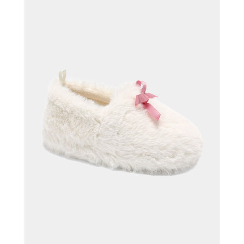 Girls Fuzzy Bow Slippers - Cream/Pink | Carter's
