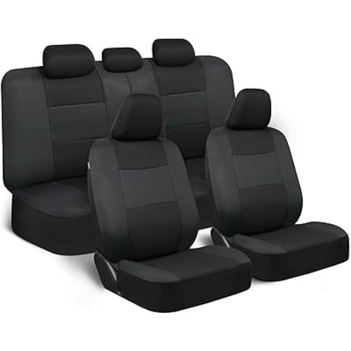 BDK PolyPro Car Seat Covers Full Set in Reverse Charcoal, Front and Rear Split Bench Seat Covers for Cars, Easy to Install Car Seats Cover Set and Accessories for Auto Trucks SUV - Reverse Charcoal