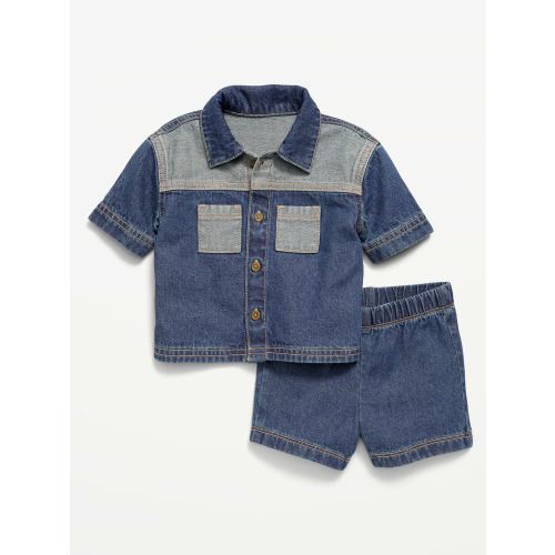 Short-Sleeve Denim Shirt and Shorts Set for Baby