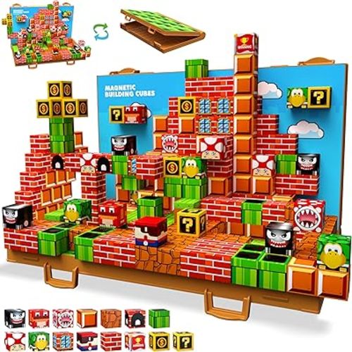 GaHoo Magnetic Blocks, Build 3D Magnet Building Toys World with Magnetic Tiles, Foldable Magnet Board, STEM Sensory Toy for Kids, Toy Building Sets Gifts for Age 3 4 5 6-10 Year Old Boys Girls