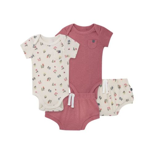 Modern Moments™ by Gerber Baby Girls' 4-Piece Bodysuit and Shorties Set, Beige Garden, 3-6 Months