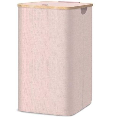 LISM 100L Laundry Baskets with Bamboo Pull Handles,Laundry Hamper with Lid,Pink