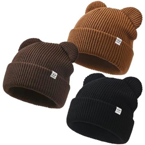DANMY Baby Beanie Winter Knit Hat with Bear Ear for Infant Toddler Boys Girls Children Soft Knitted Hat Skull Cap