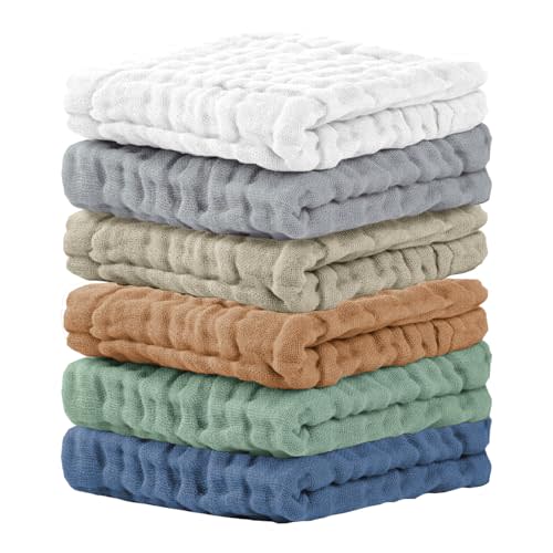 Cuddle Campus Baby Washcloths 6 Packs, Muslin Washcloths Baby,Cotton Burp Cloths, Extra Absorbent and Soft Wash Clothes for Newborns, 12x12 Inches