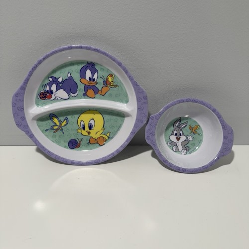 Looney Tunes Baby Melamine Divided Plate and Bowl Kids Dinnerware
