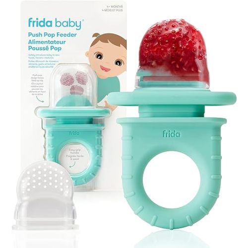 Frida Baby Push Pop Silicone Feeder, Baby Fruit Food Feeder to Safely Introduce New Foods, Fresh + Frozen, Breastmilk Popsicles, BPA Free, Dishwasher Safe | 1 Count, Teal