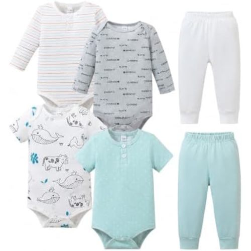 Jecson Baby Boy Clothes 6-Piece Boy Outfit Soft Bodysuits and Pants Set