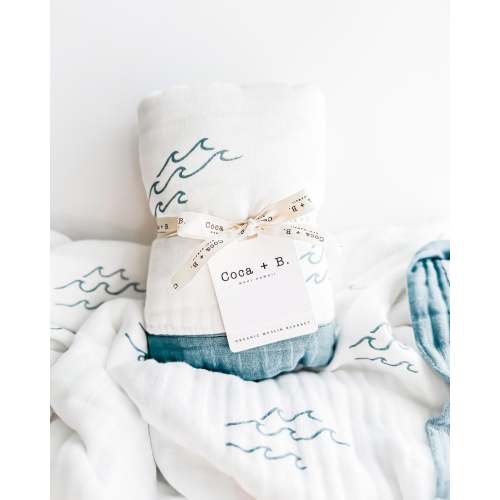 Simple Wave Bamboo Blanket - Ocean Nursery Decor | 6 Layers – Coca + B.