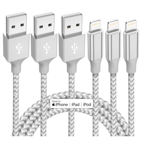 iPhone Charger 3 Pack 10 ft Apple MFi Certified Lightning Nylon Braided Cable Fast Charging Cord Compatible with iPhone 13 12 11 Pro Max XR XS X 8 7 6 Plus SE iPad and More