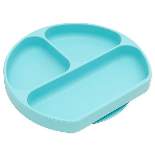 Bumkins Silicone Grip Dish, Suction Plate, Divided Plate, Baby Toddler Plate, BPA Free, Microwave Dishwasher Safe , Blue-GD, 1 Count