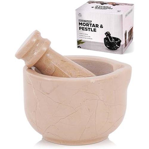 Marble Mortar and Pestle Set 3 Inch Beige Handmade Small Spice Grinder for Kitchen Tools & Decor - Stone Pill Crusher Fine Powder, Herb Grinder Bowl, Garlic Crusher