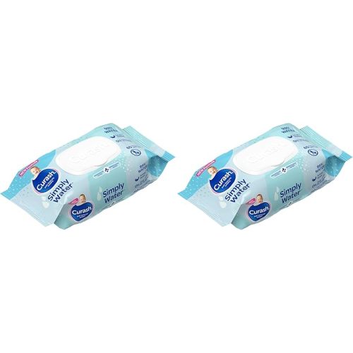 Curash Simply Water Baby Wipes, 160 Pack, Thick and Soft Texture, 99% Water With No Soap, Alcohol or Parabens, Suitable for Newborns, Everyday Cleansing and Nappy Changes, 80 Wipes