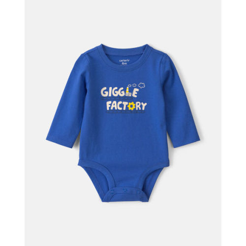 Baby 'Giggle Factory' Long-Sleeve Graphic Bodysuit - Blue | Carter's