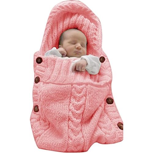 XMWEALTHY Newborn Baby Wrap Swaddle Blanket Knit Sleeping Bag Sleep Sack Stroller Wrap for Baby(Light Pink) (0-6 Month)