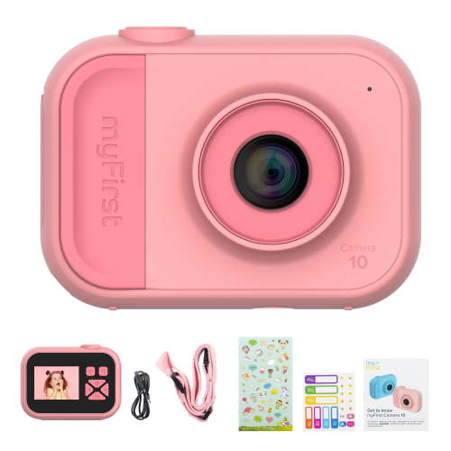 myFirst Camera 10 - Kids' Digital Mini Camera, 5MP, 1080P Video, 4GB Micro SD Card, Tripod Screw, Durable Soft Design - Pink