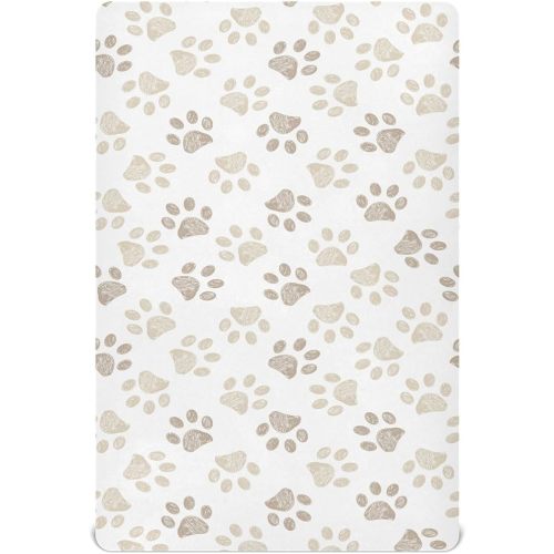 KICPOAY Dog Puppy Footprints Fitted Crib Sheets Stretchy Portable Playard Sheets for Baby Toddler, Breathable Soft Mini Crib Mattress 52 x 28 in for Boys and Girls