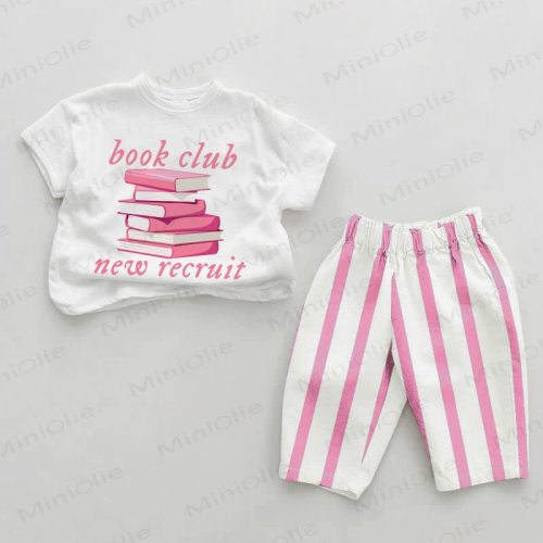 BOOK CLUB NEW RECRUIT Baby Books Pink Vertical Striped 2-piece Set
