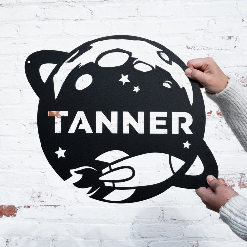 Metal Outer Space Name Decor | Outer Space Nursery Personalized Name Sign, Astronaut Space Wall Art, Outer Space Galaxy Nursery, Rocketship