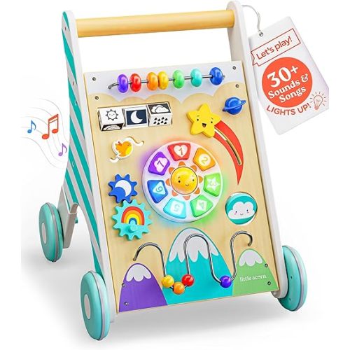 Little Acorn, Wooden Baby Walker with Music & Lights | Adjustable Speed | Sit to Stand 4-in-1 | Montessori Push Walker | Ages 6–18 Months | Gift for 1 Year Old Boys & Girls