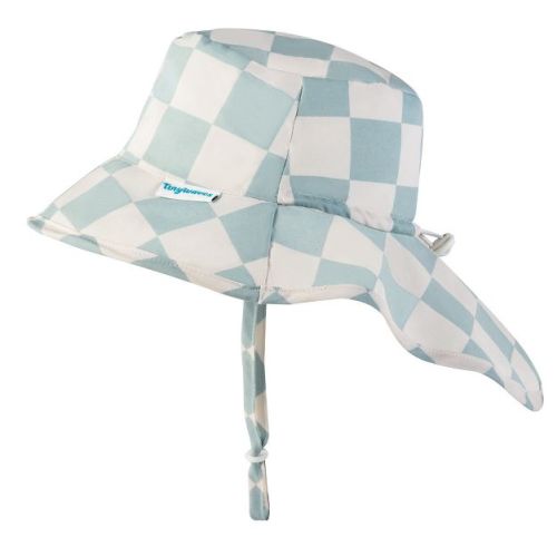 Tiny Twinkle Sun Protection Baby Flap Hat with UPF 50+ for Infants/Toddlers, Boys and Girls (Sage Checkers, 0-6 Months)