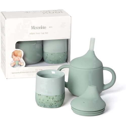 Moonkie Baby Training & Sippy Cup Set | 4 Months+ | Baby-Led Weaning Essential | Gift (Mint Cup Set, 2 Pack)