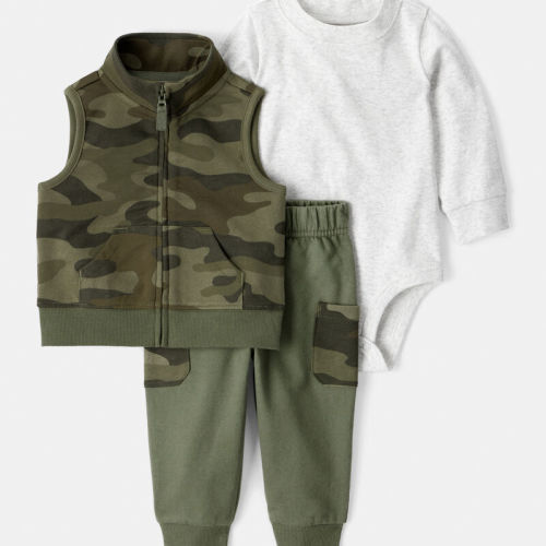 Green Baby Boy 3-Piece French Terry Tee & Pant Set - Green | Carter’s Oshkosh Canada