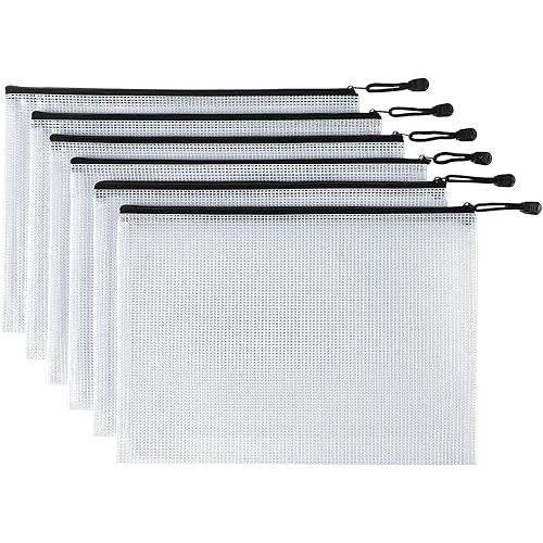 6 Pack Mesh Zipper Pouch Bags (White)