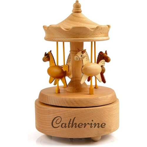 Wooden Carousel Music Box - A Personalized Gift for Your Daughter, Granddaughter or Grandson - Perfect for Birthdays, Anniversaries and Christmas (Includes Free Customization)