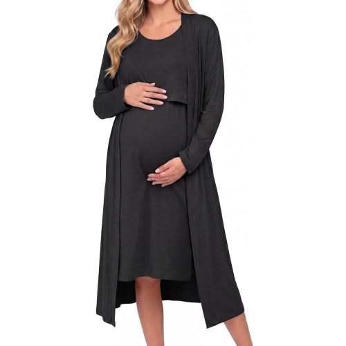 Ekouaer Maternity Nursing Gown and Robe Set Labor Delivery Nightgown