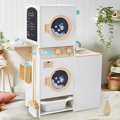 labebe Kids Washer and Dryer Playset, Laundry Dryers Children's Pretend Wooden Stacking Washer and Dryer Toy, Perfect Baby Gift for Ages 3+