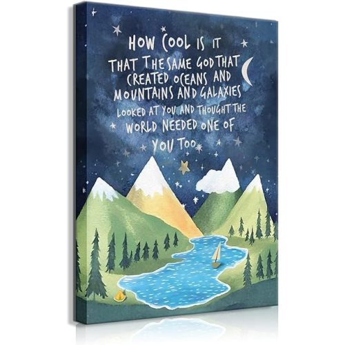 Inspirational Quotes Canvas Wall Art Nursery Wall Decor Christian Paintings Pictures Office Posters Prints Boys Room Wall Decor One God Created Wall Decor Ready to Hang (12x16in Canvas)