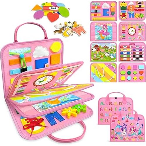 Gojmzo Busy Board Montessori Toys for Toddler Girl Birthday Gifts, Busy Book Sensory Toys for Toddlers, Learning Educational Toddler Travel Activities