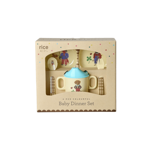 Melamine Baby Dinner Set in Giftbox - Nathalie Lété Print - Brown - 4 pcs