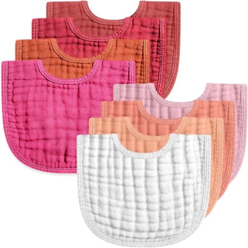 Frienda 8 Pcs Muslin Baby Bibs Cotton Bandana Drool Bibs Bulk for Newborn Infant 6 Absorbent Layers Feeding Accessory