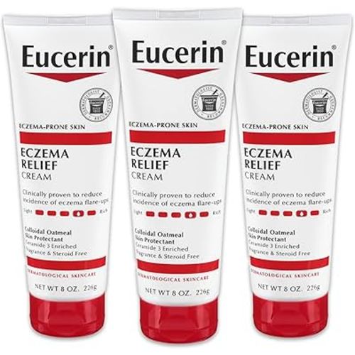 Eucerin Eczema Relief Cream, Full Body Lotion for Eczema-Prone Skin, Moisturizing Eczema Cream, Body Moisturizer, Multi-Pack, 8 oz. Tube (Pack of 3)