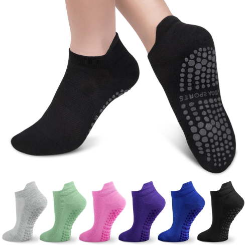 Loritta Slipper Socks for Woman Yoga Sock with Grips for Pilates Workout Hospital, 6 Pairs