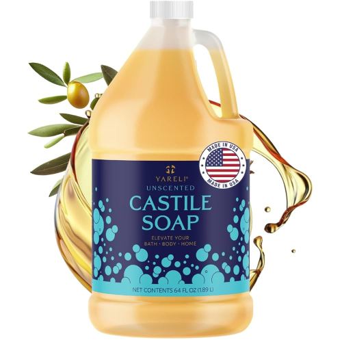 Pure Castile Soap Liquid, Unscented, with All Organic Oils for Adults, Kids and Babies as Body Wash or Hand Soap, 64oz Refill