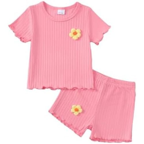 Mioglrie Toddler Baby Girl Summer Clothes Toddler Girls Summer Outfits Short Sleeve T-Shirts Shorts Clothing Set 6M-3Y