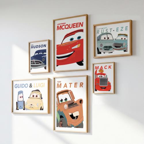 Pixar Cars gallery wall art Nursery Prints: Lightning McQueen, Mater, Doc Hudson, Mack + More