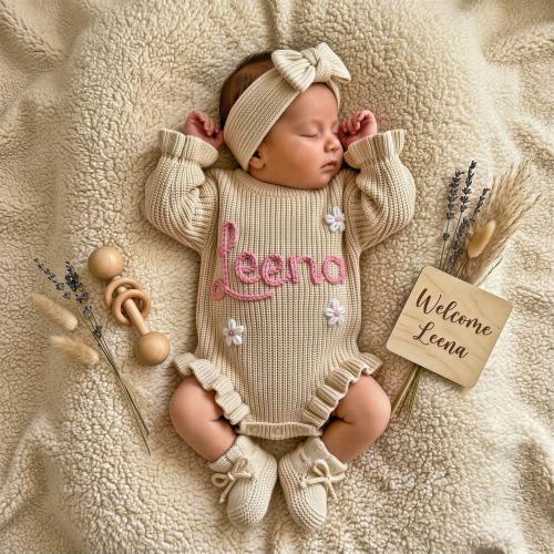 Baby Girl Romper Set, Personalized Newborn Clothes, Hand Embroidered Newborn Gift