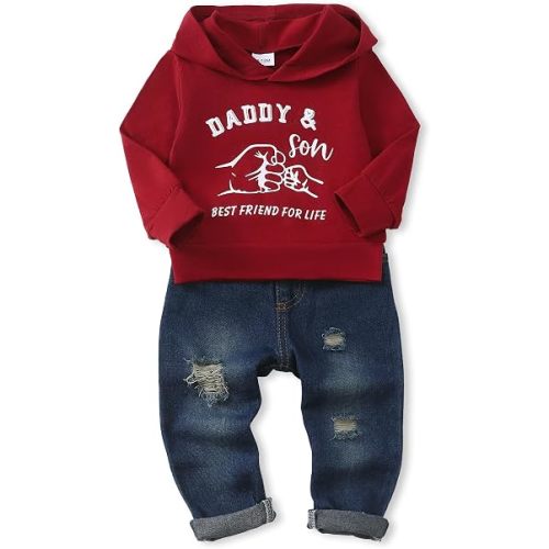 NZRVAWS Baby Boy Clothes Toddler Boy Outfit 2 3 4T 6 12 18 24 Month Fall Winter Hoodie Ripped Jeans Clothing