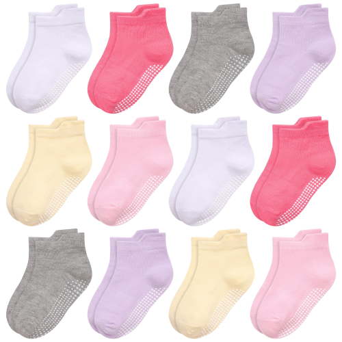 ELUTONG Non Slip Toddler Socks with Grip 12 Pairs Baby Girls Ankle Socks for Kids Children 6 Months-7 Years Old