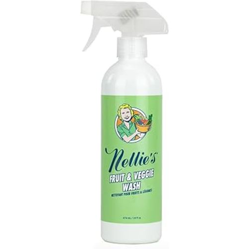 Nellie’s Fruit & Veggie Wash – Produce Rinse for Cleaner, Fresher Fruits & Vegetables – Odorless & Tasteless (16 fl oz)
