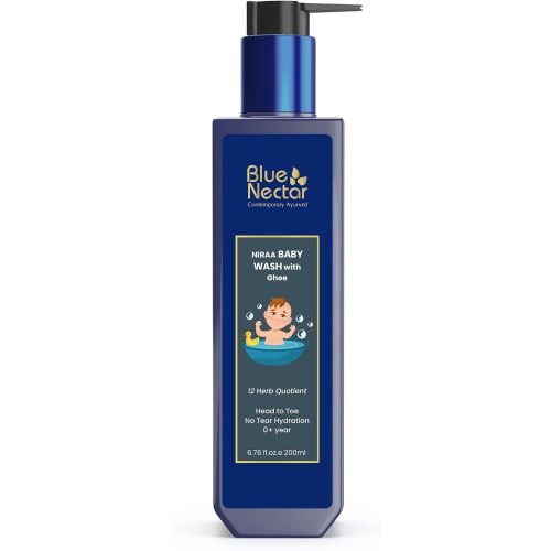 Blue Nectar Baby Wash for Bath with Organic Ghee | Gentle Cleanser Body Wash for Kids | Top to Toe Wash for Baby with Natural Moisturizer (6.76 Fl Oz, 9 Herbs)