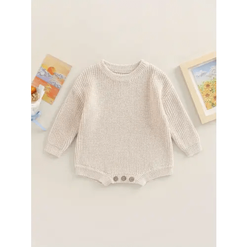 baby sweater romper long sleeve round neck solid color - Temu