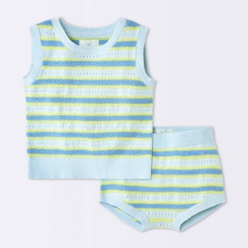 Baby Boys' Striped Sweater Tank Top and Shorts Set - Cloud Island™ Blue/Yellow Newborn