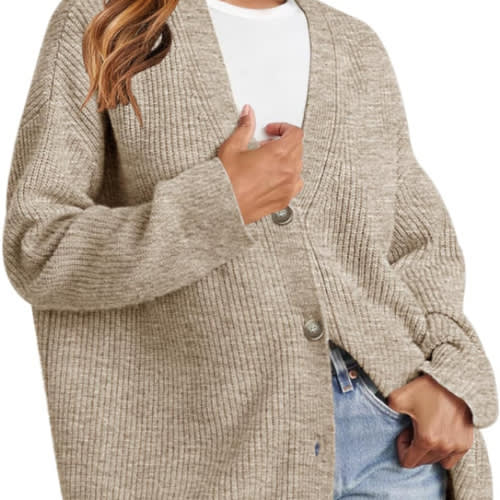 MEROKEETY Women's Cardigan Sweaters 2025 Fall Open Front Oversized Button V Neck Loose Soft Knit Outwear