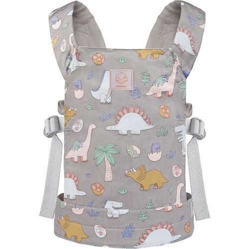 GAGAKU Baby Carrier for Dolls Reborn Baby Doll Carrier Kids Toy Play Baby Carrier for Stuffed Animals Babydoll Accessories for Toddlers - Grey - Dinosaurs